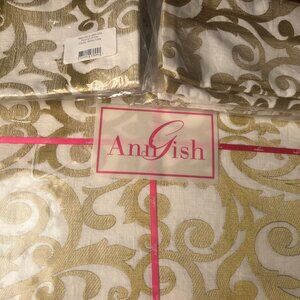 $1,250! NWT 3-PC Flourish Linen Throw Blanket / Deco Shams SET - White / Lime